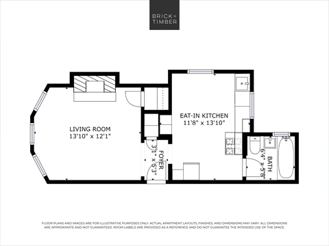 Floor plan for studio, 1 bath, 528 sqft